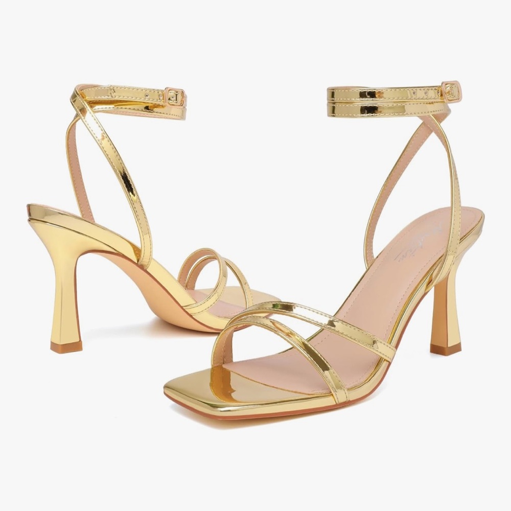 Elegant Gold Strappy Sandal Heels